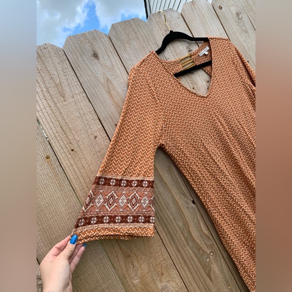 Stitch Fix Skies Are Blue Mustard Wren Knit Dress Burnt Orange large petite boho - Picture 3 of 7